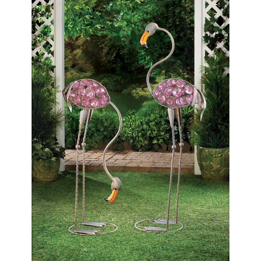 Glass art flamingo statues