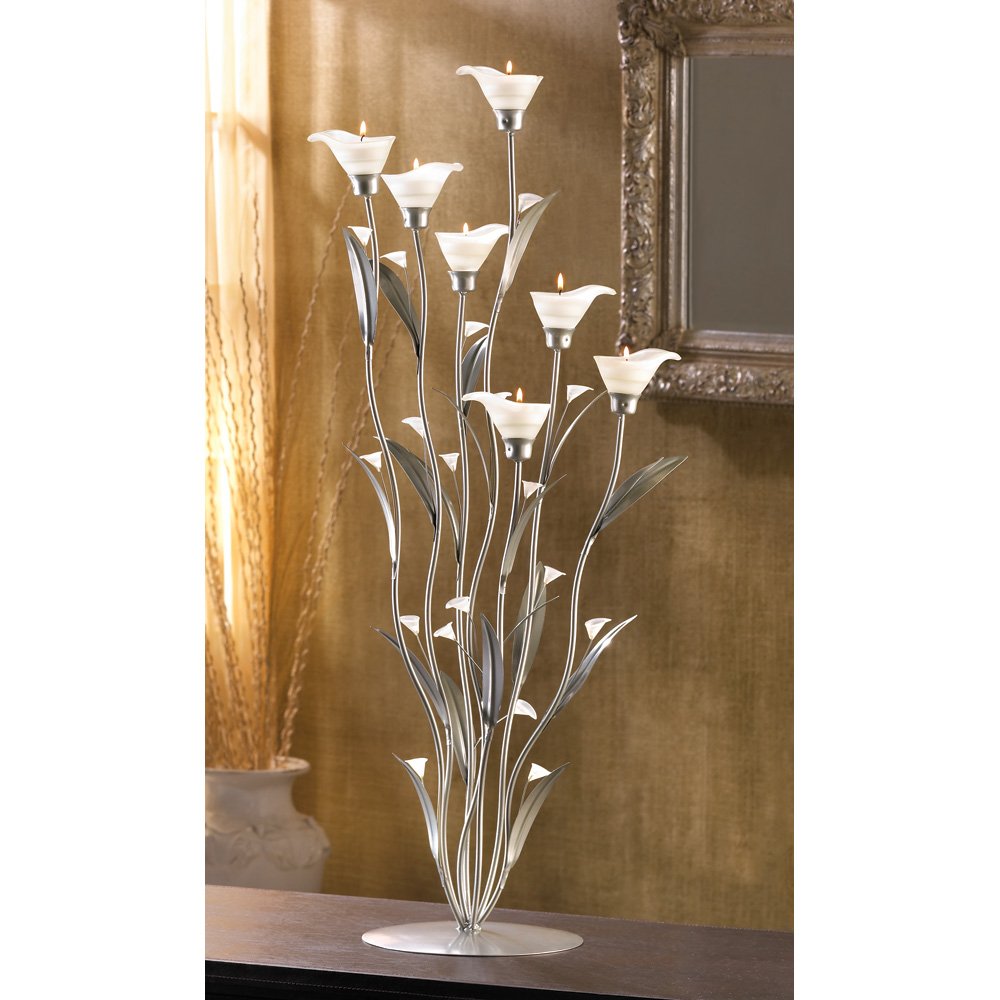 Silver calla lily candleholder