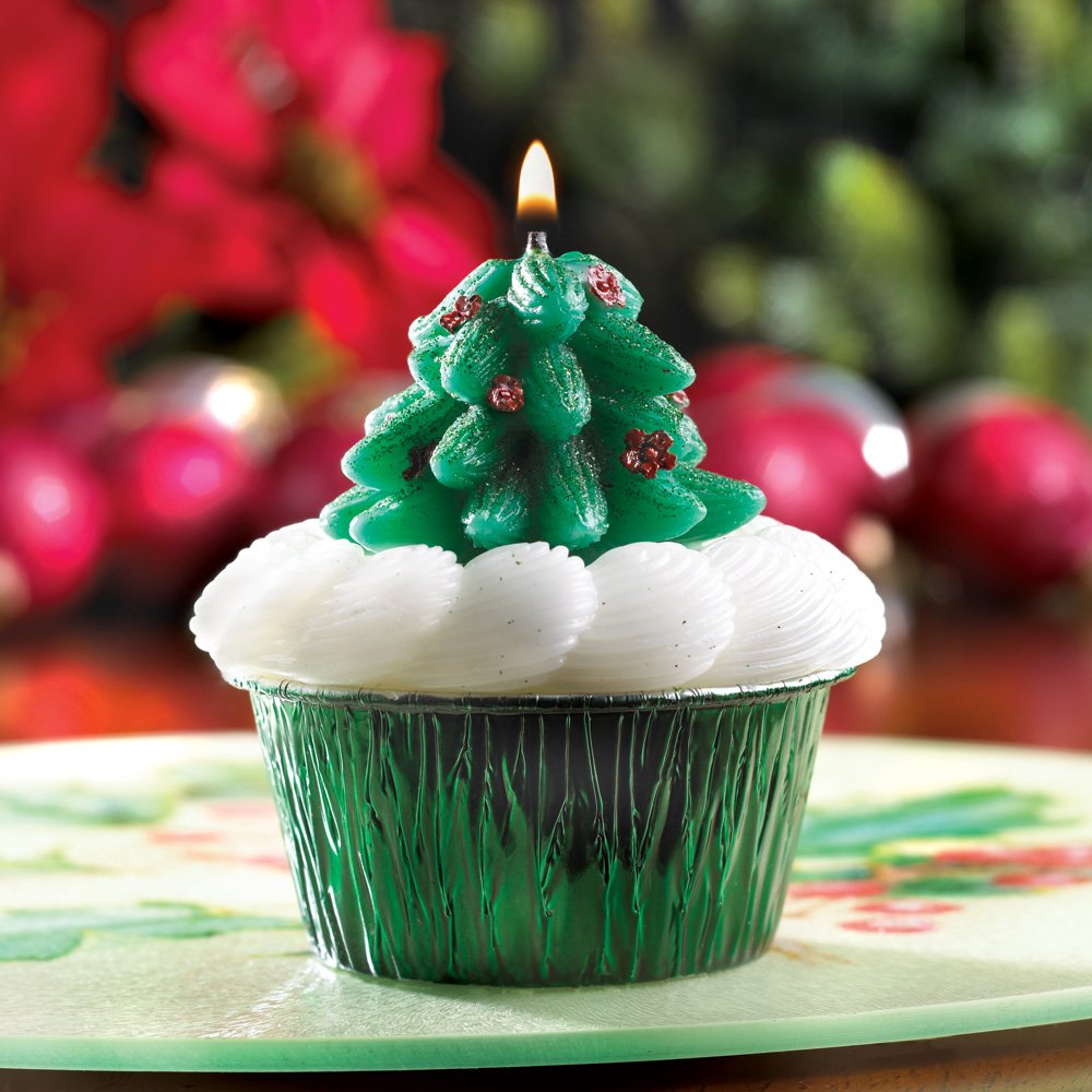 Christmas tree cupcake candle