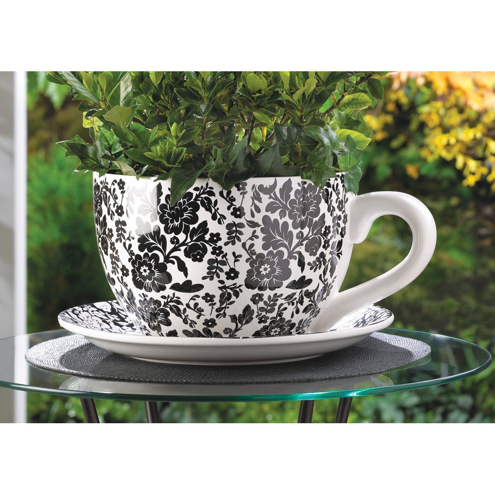 Delicate floral teacup planter