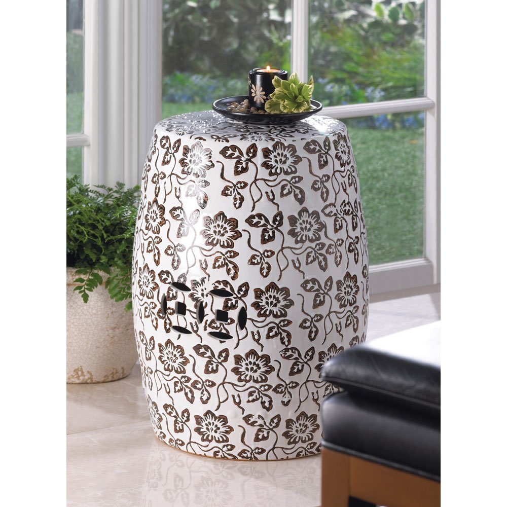 Floral ceramic decrtive stool