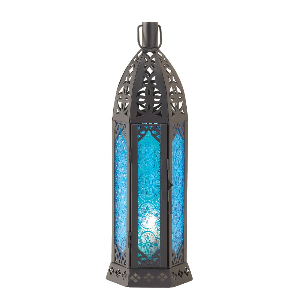 Tall floret blue candle lanter
