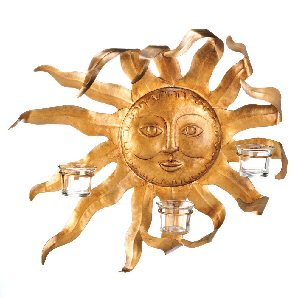 Smiling sun candle sconce