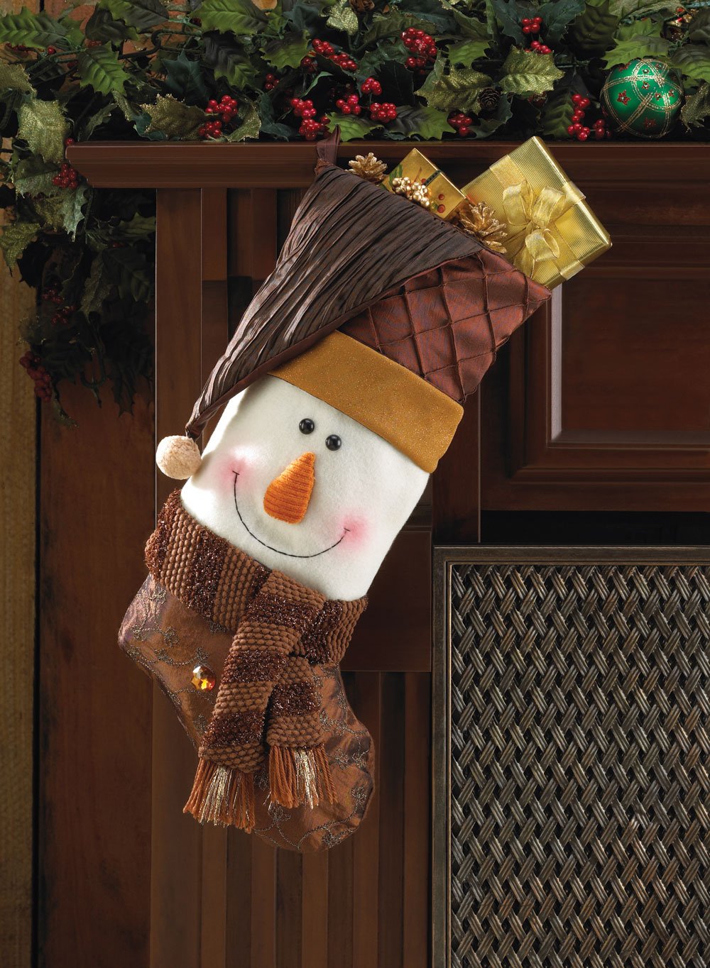 Golden sparkle snowman stocking