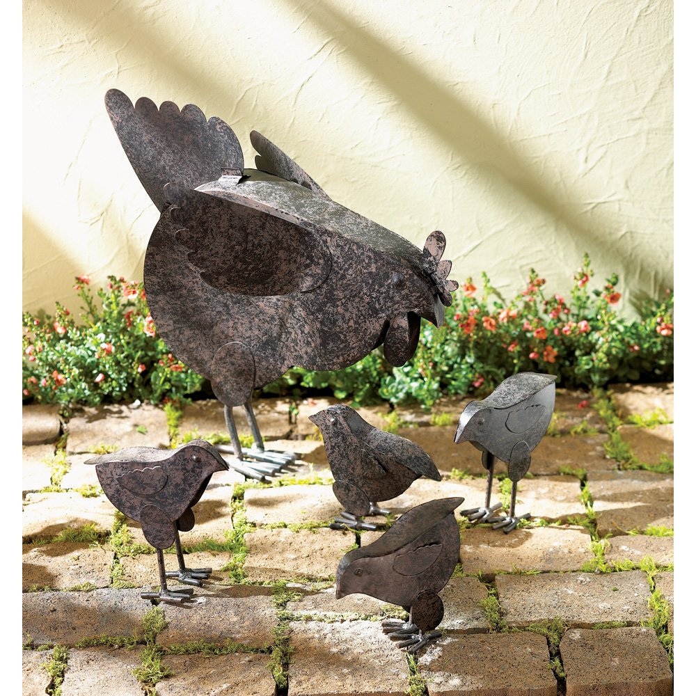 Hen with chicks sculpture