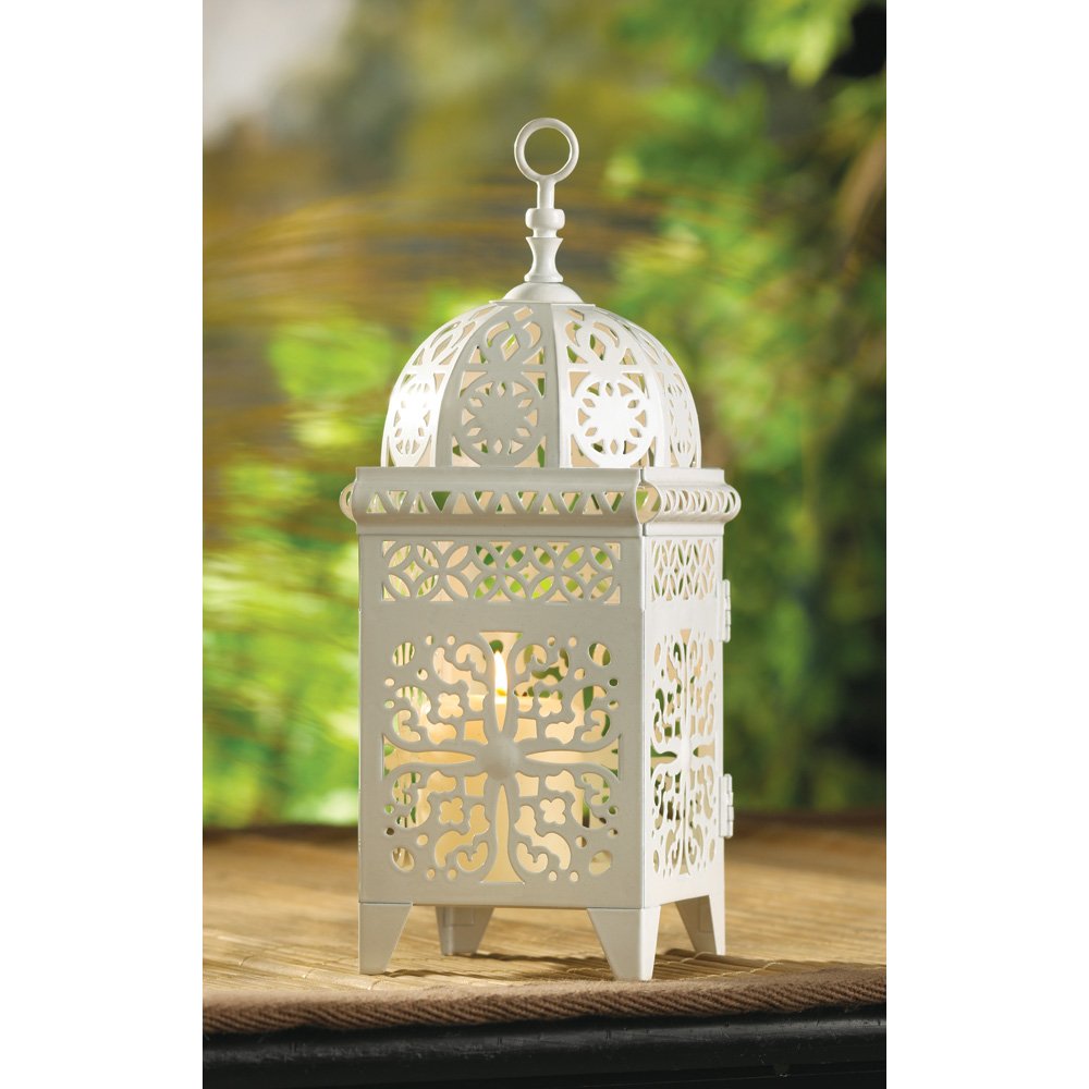 White scrollwork candle lantrn