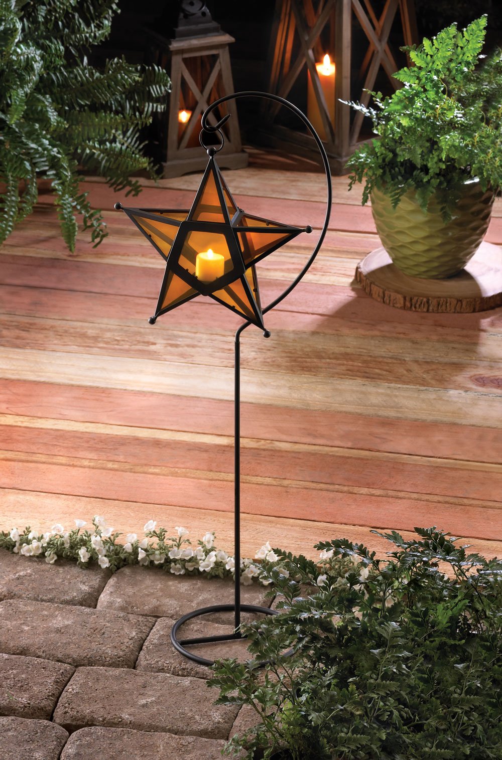 Amber glass star lantern stand