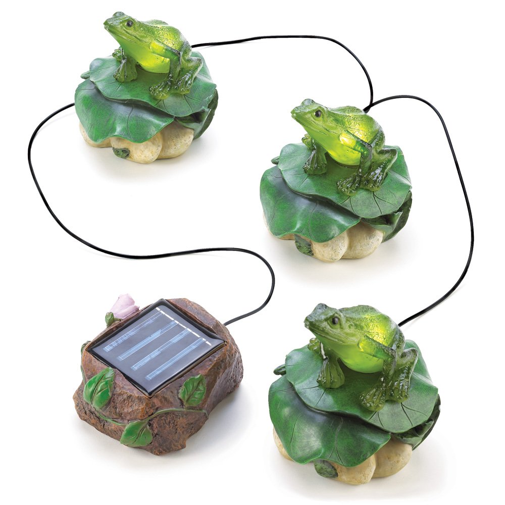 Solar frog trio garden decor