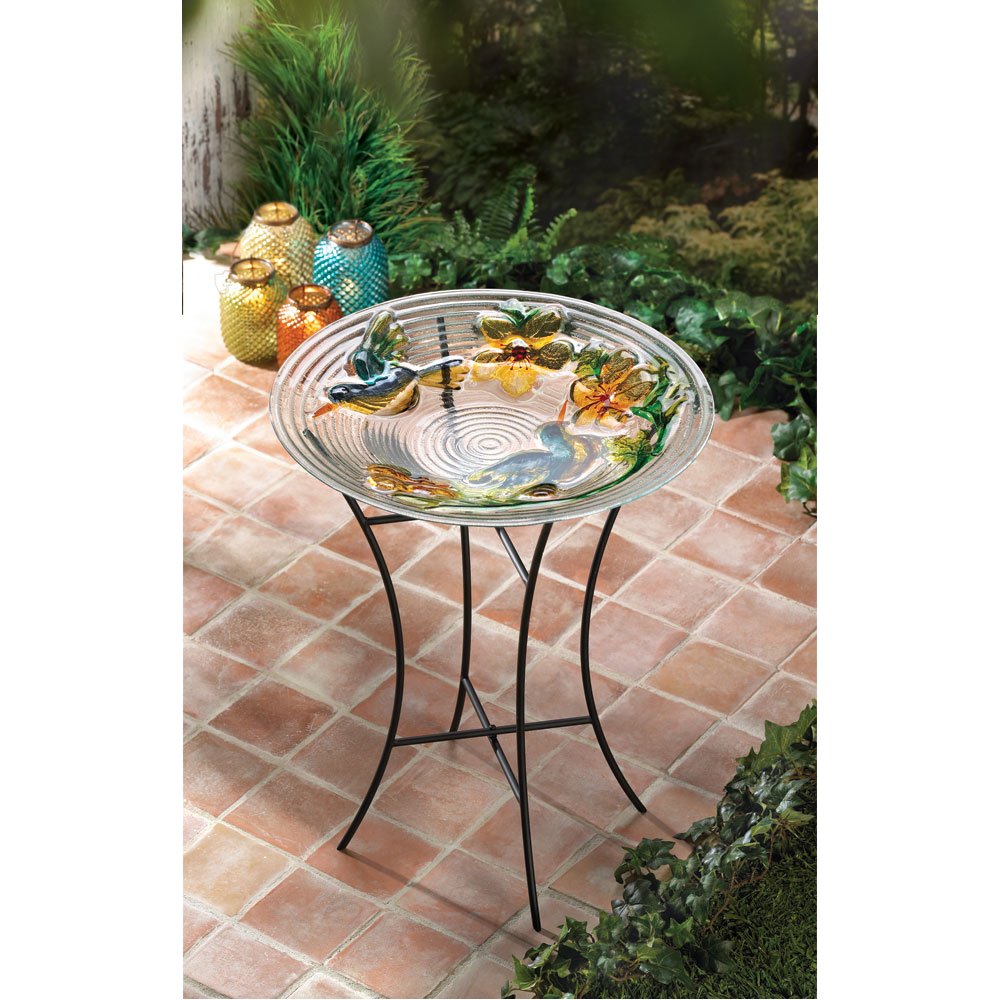 Lush garden birdbath