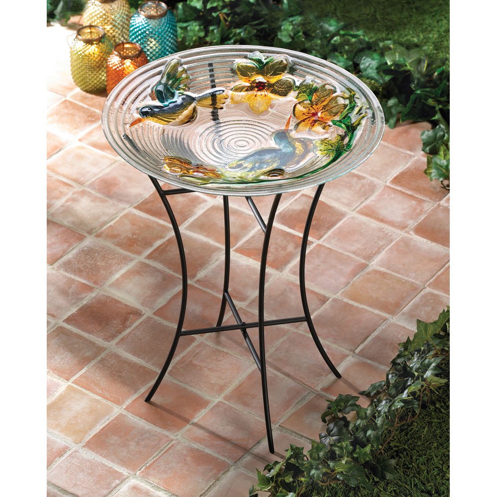 Lush garden birdbath