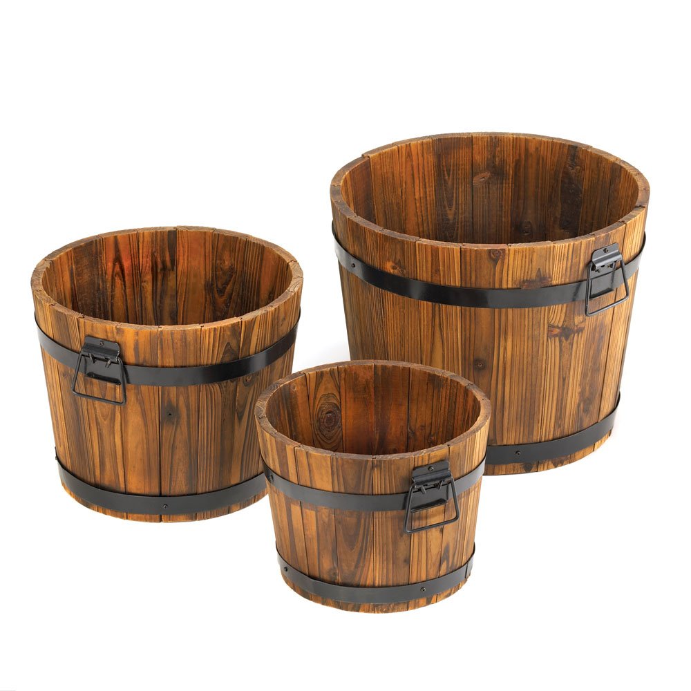 Apple barrel planter trio