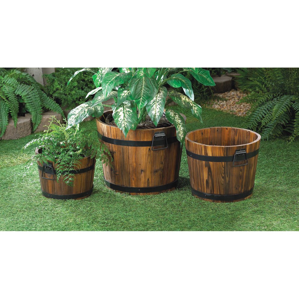 Apple barrel planter trio