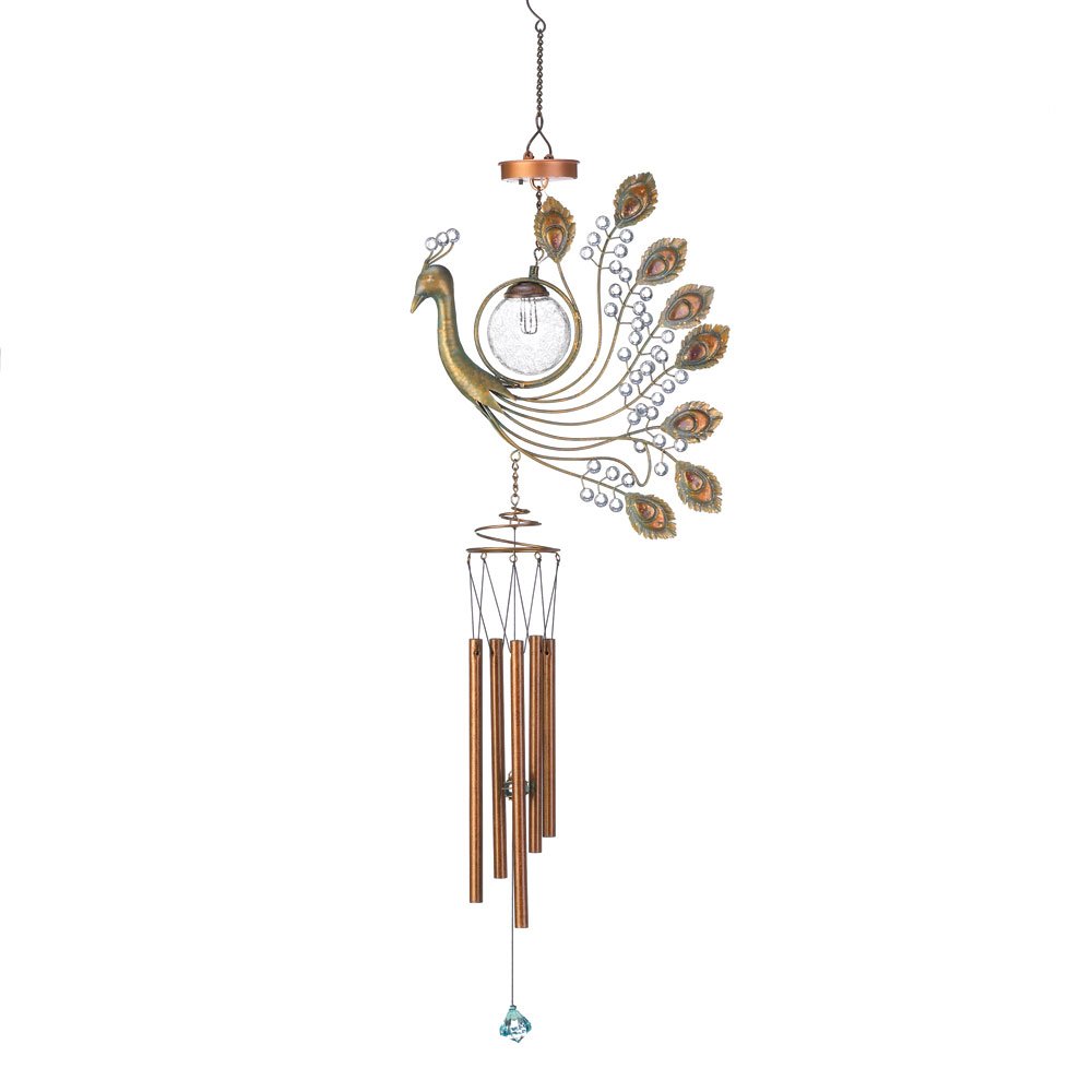 Crested peacock solar windchime