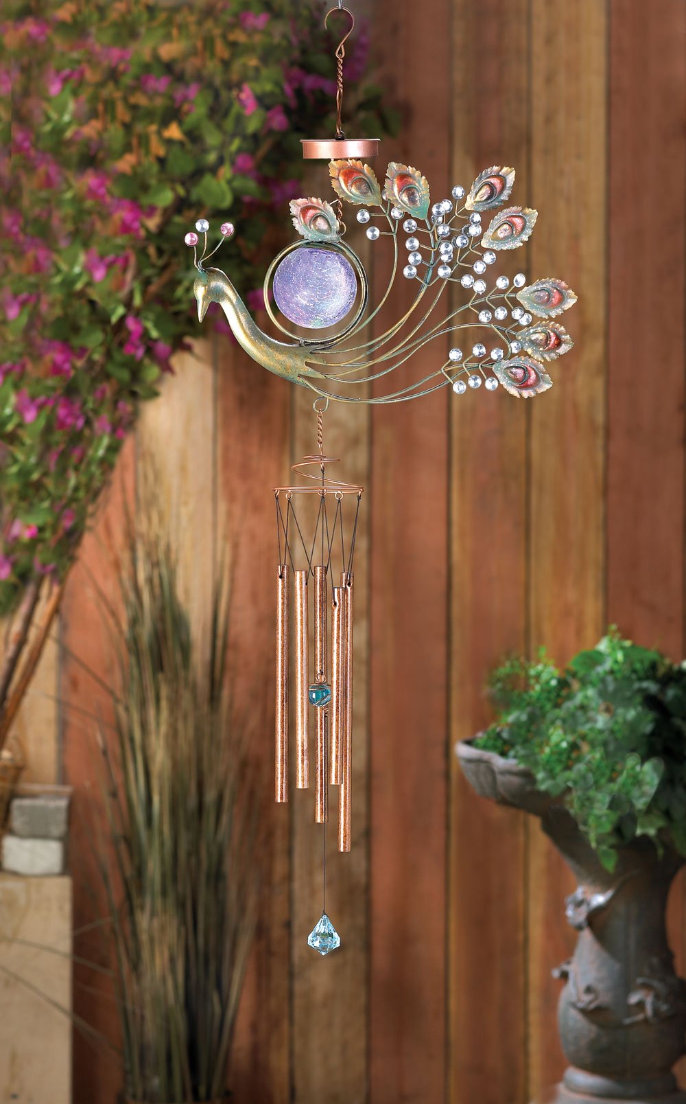 Crested peacock solar windchime