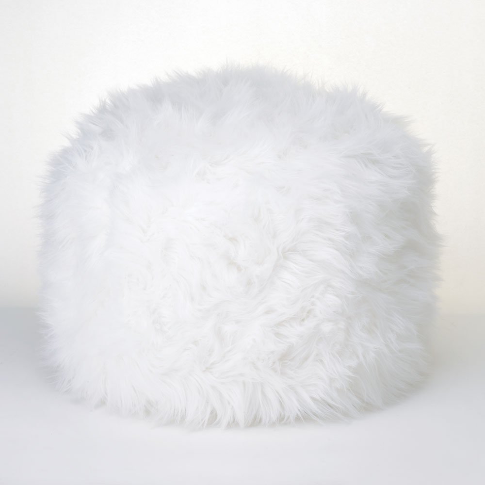 Fuzzy white ottoman pouf