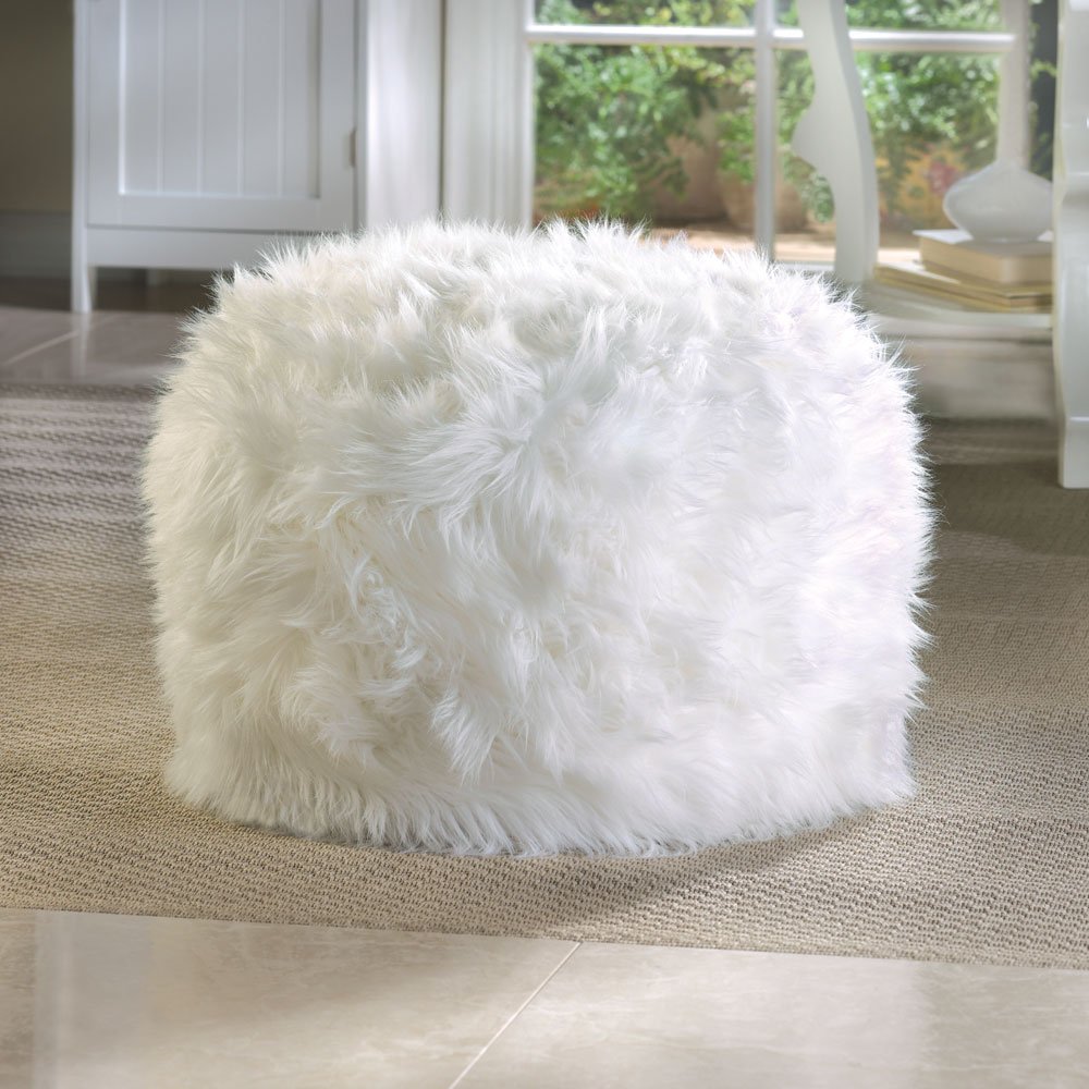 Fuzzy white ottoman pouf