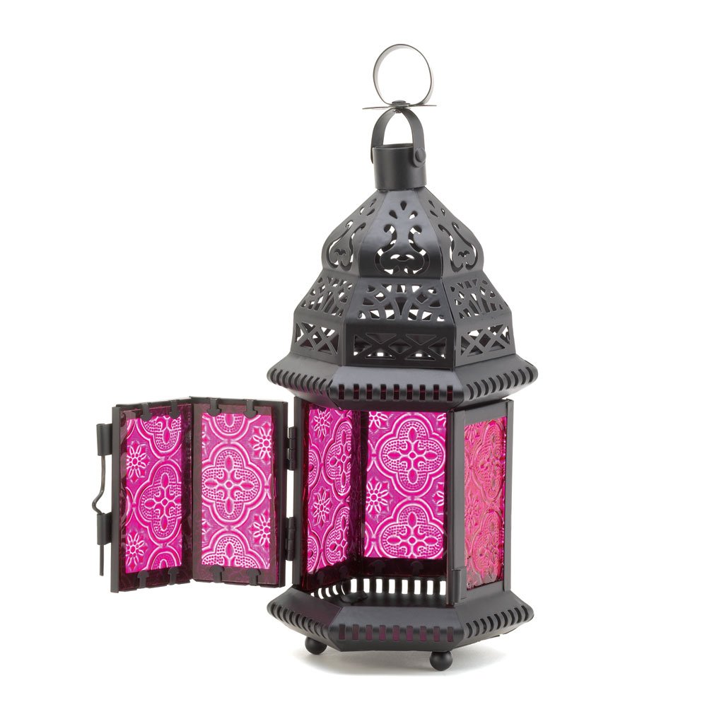 Fuchsia glass moroccan style lantern