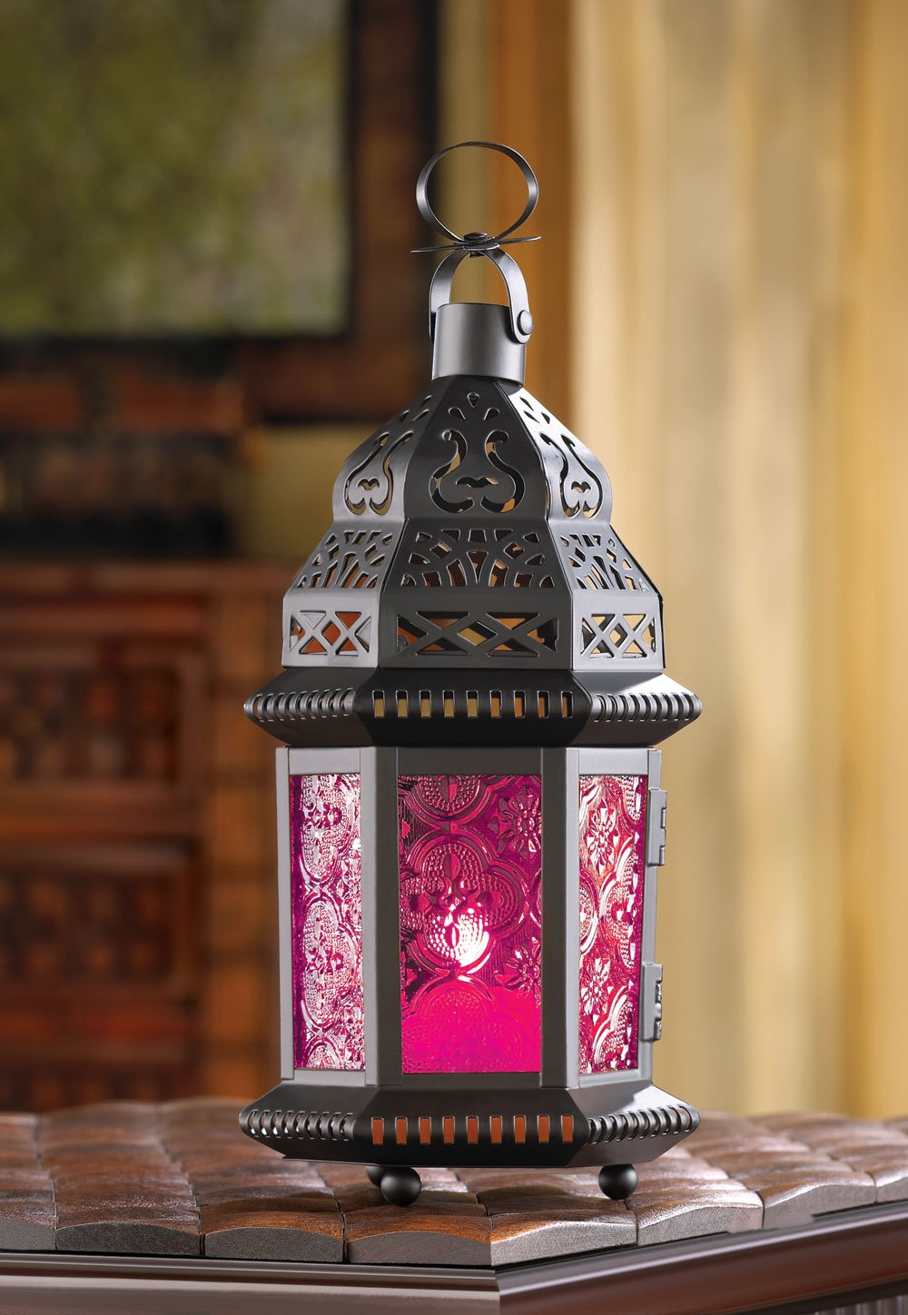 Fuchsia glass moroccan style lantern