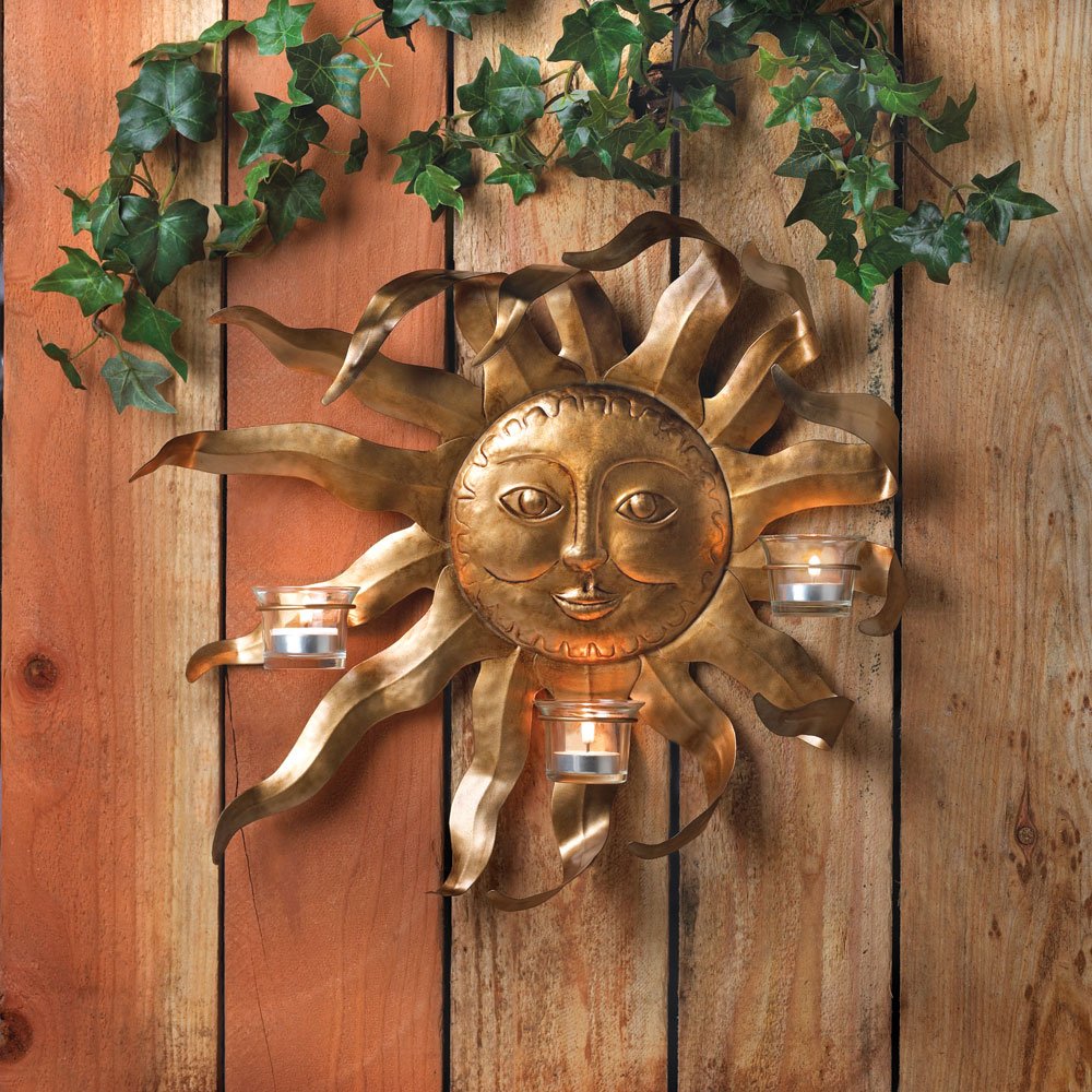 Smiling sun candle sconce