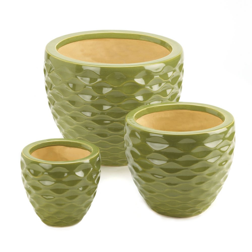 Green faceted plantern trio