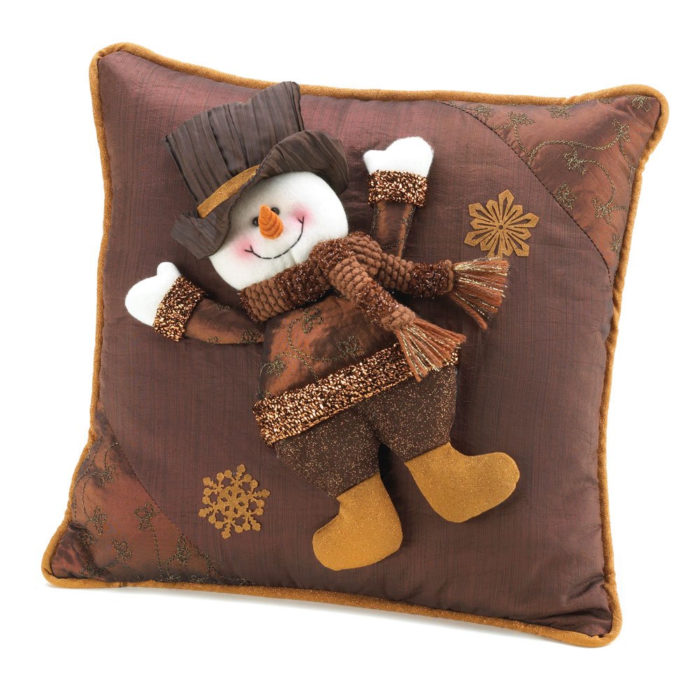 Golden sparkle snowman pillow