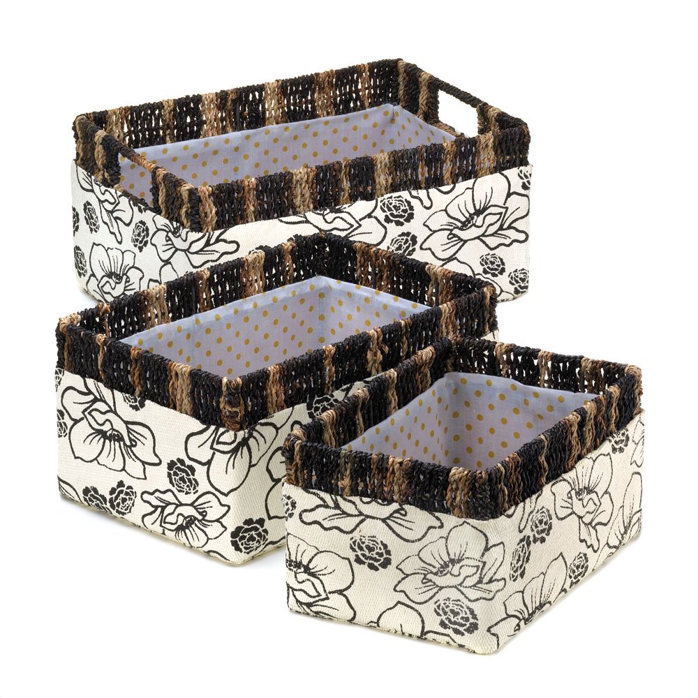Floral woven nesting baskets