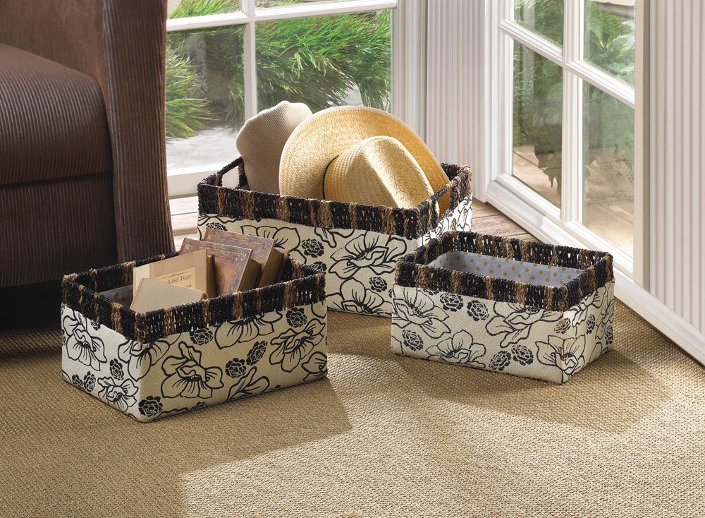 Floral woven nesting baskets