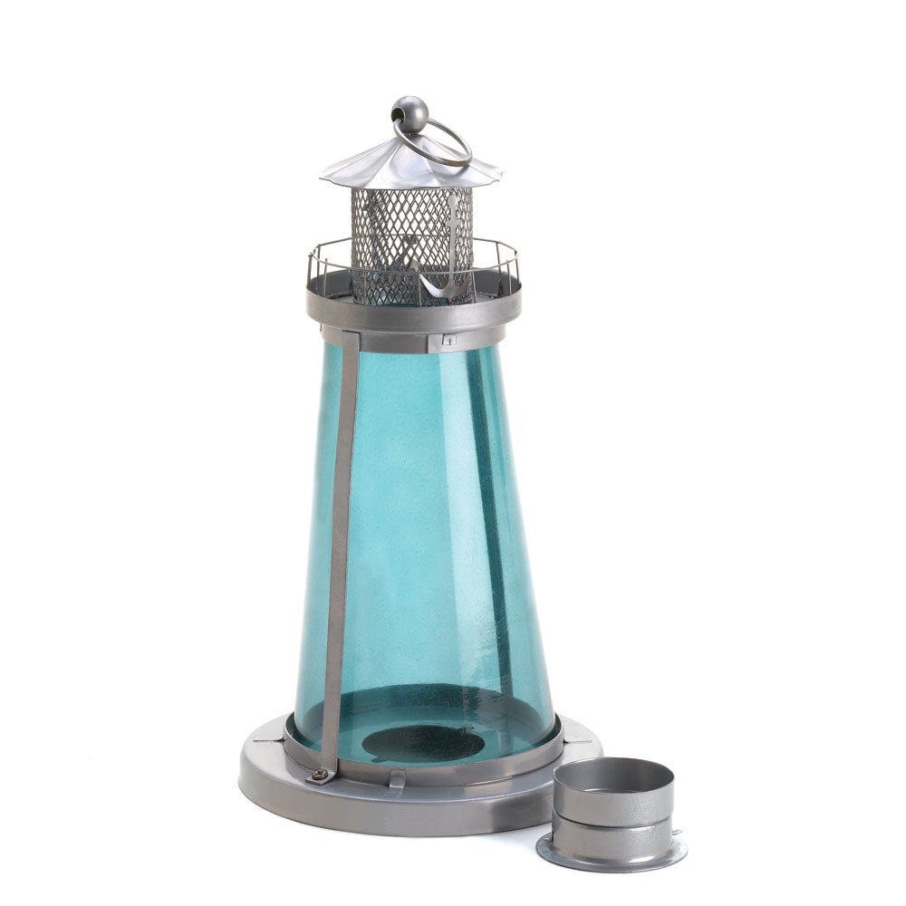 Blue glass watch tower candle lamp