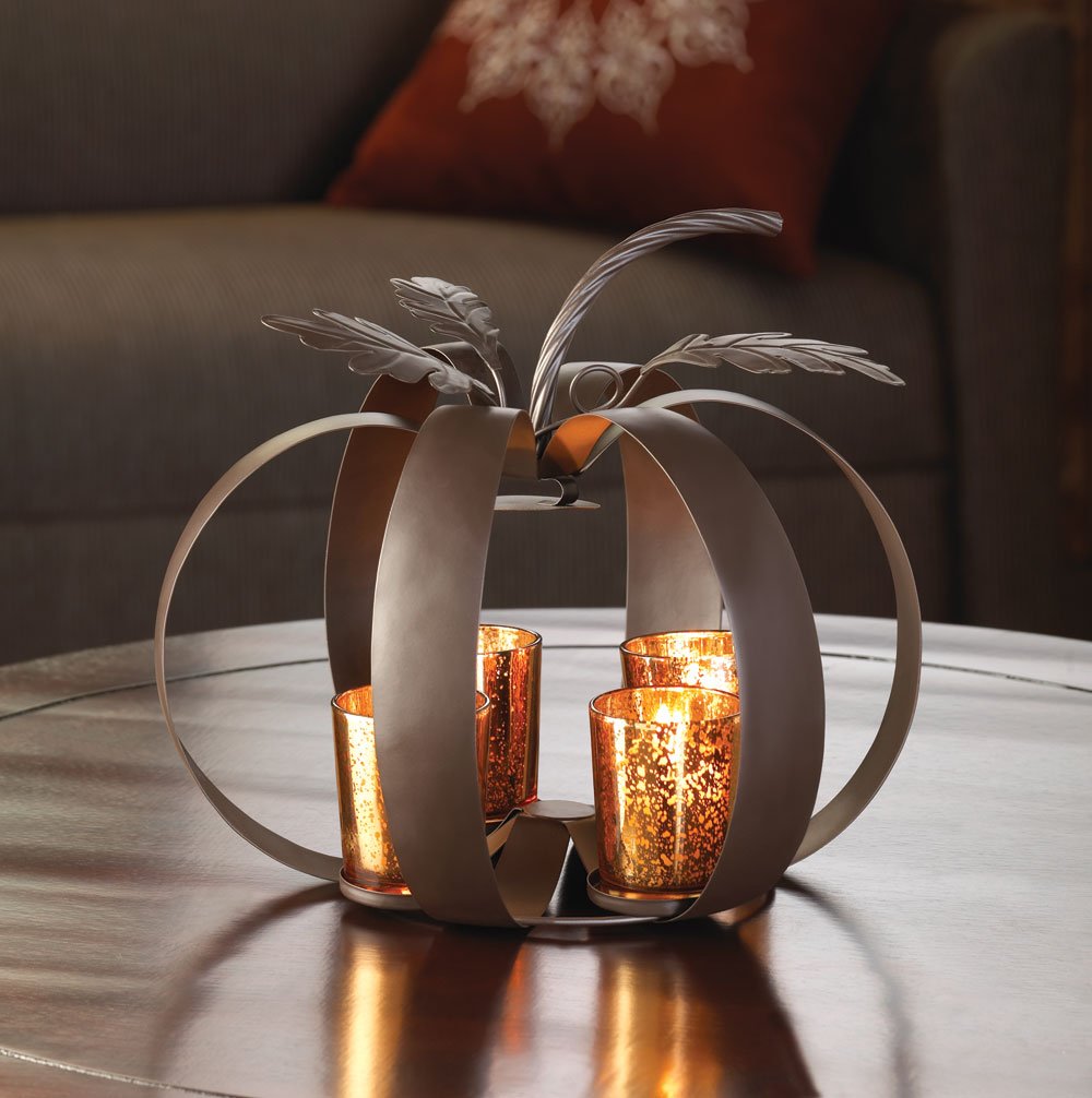 Iron pumpkin candle display