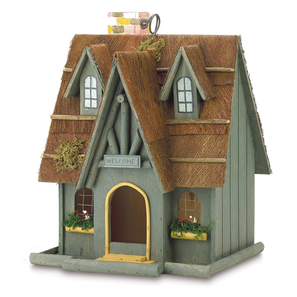 Thatch roof chimney birdhouse