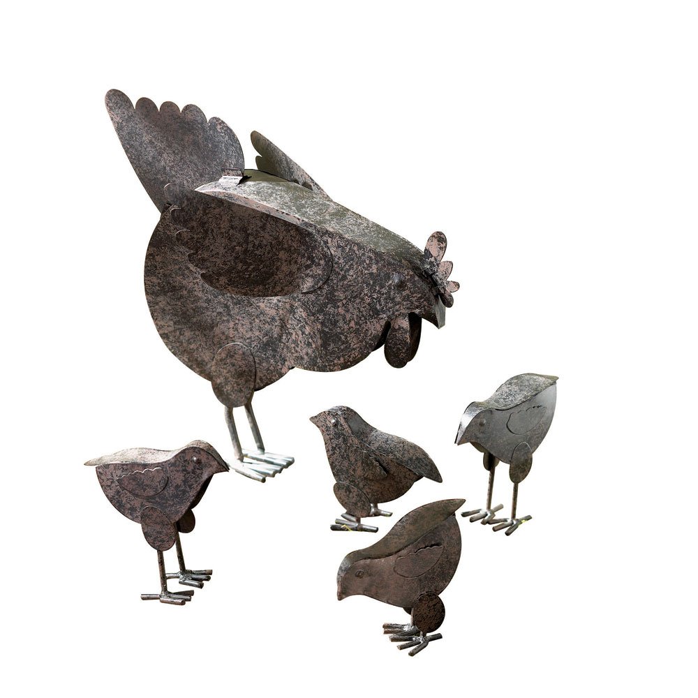 Hen with chicks sculpture