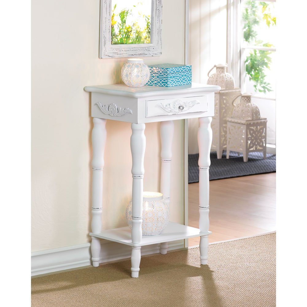 Carved white side table