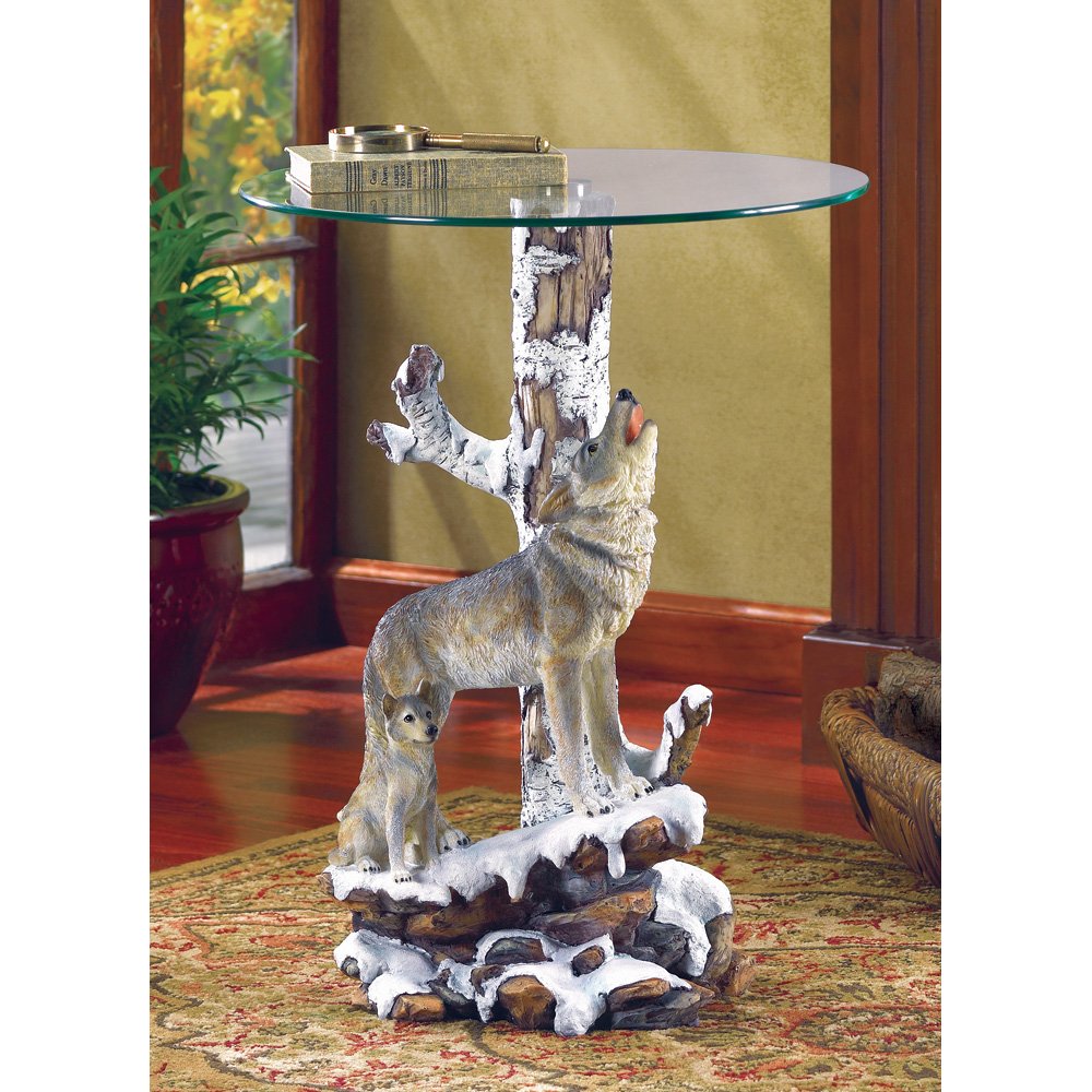 Wolf table w/glass tabletop