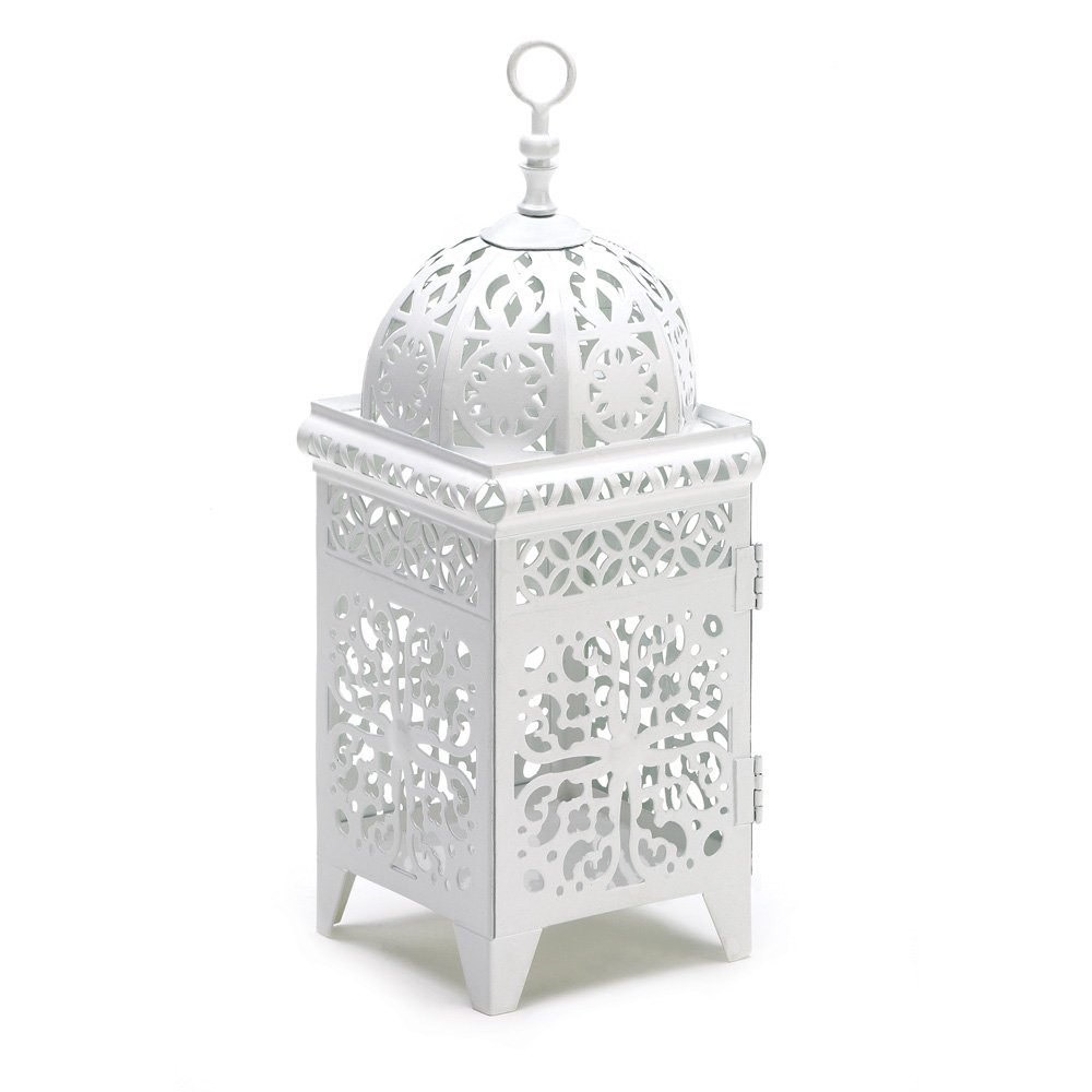 White scrollwork candle lantrn