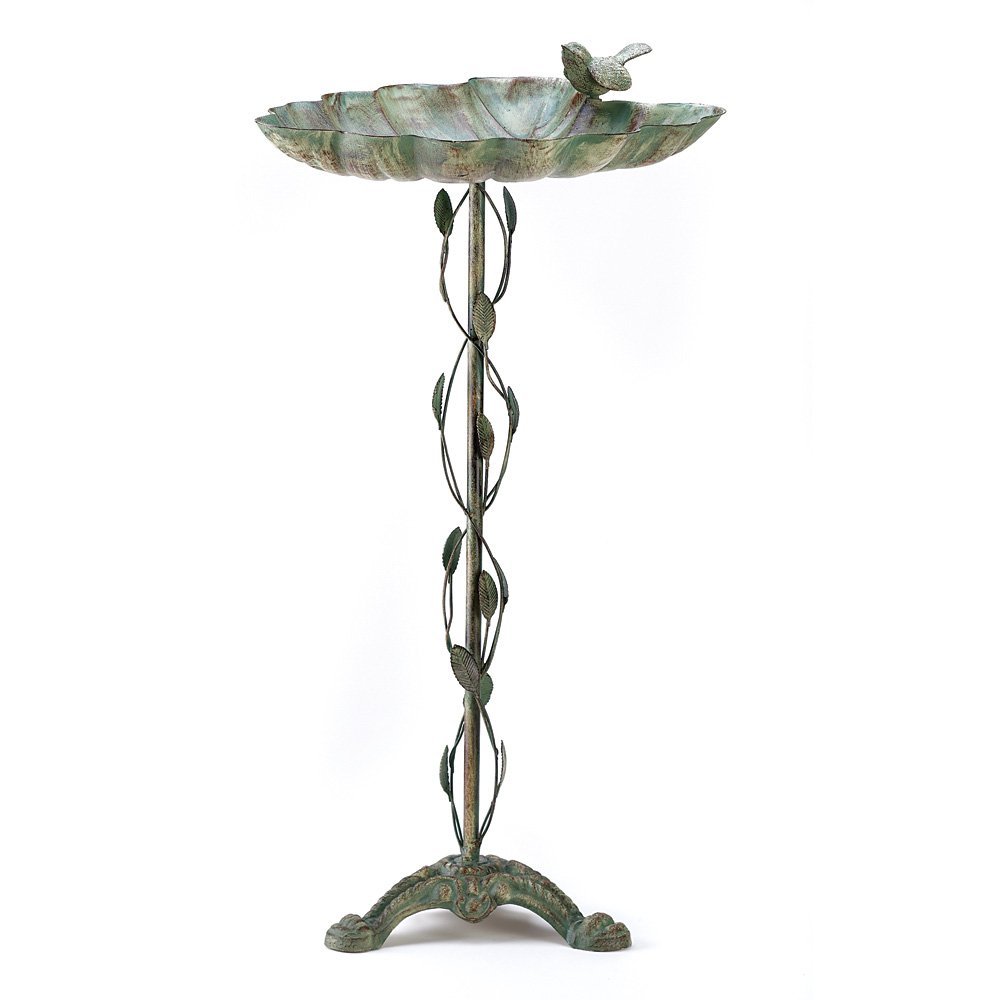 Verdigris leaf birdbath
